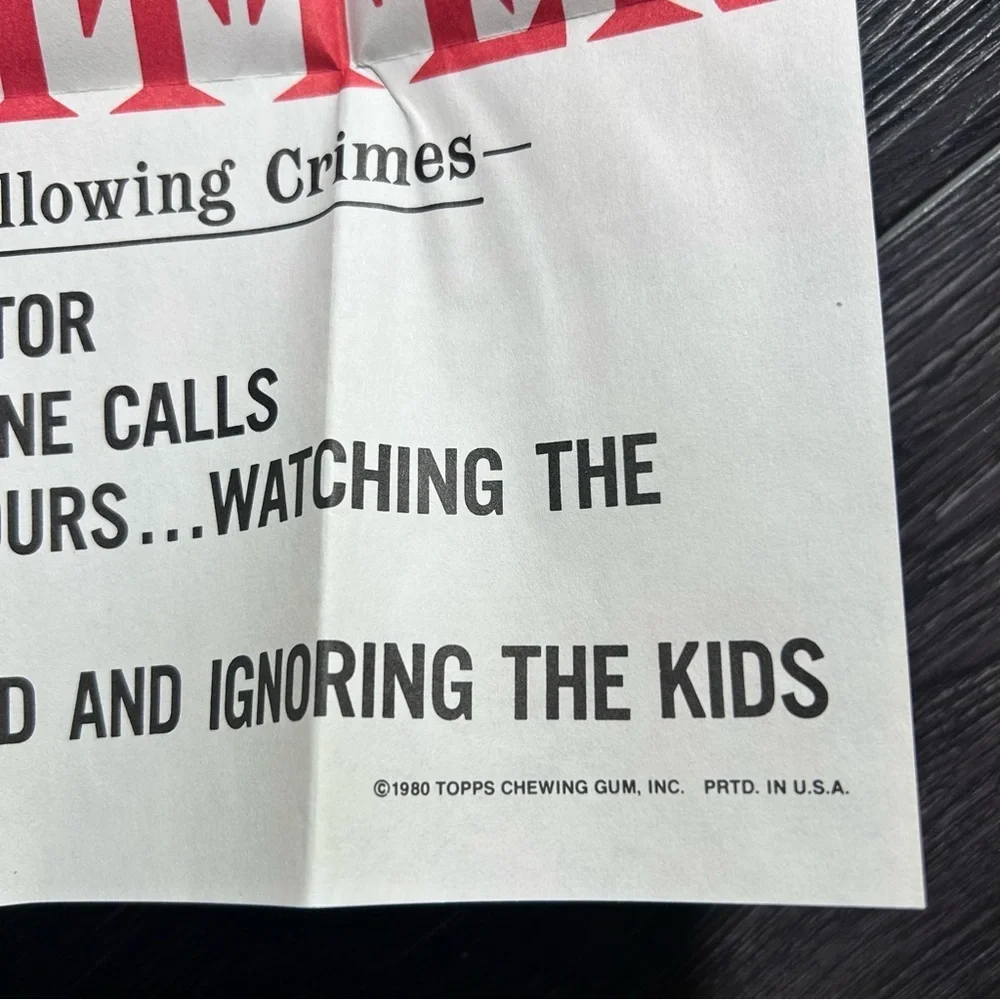 Vintage 80’s 'Wanted' Babysitter Poster, Topps 1980